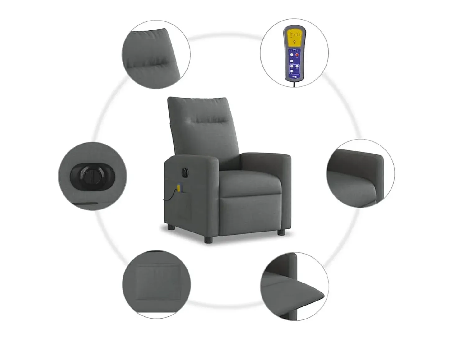 Poltrona reclinável de massagens elétrica tecido cinza-escuro SHL552768
