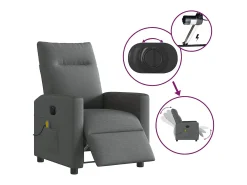 Poltrona reclinável de massagens elétrica tecido cinza-escuro SHL552768