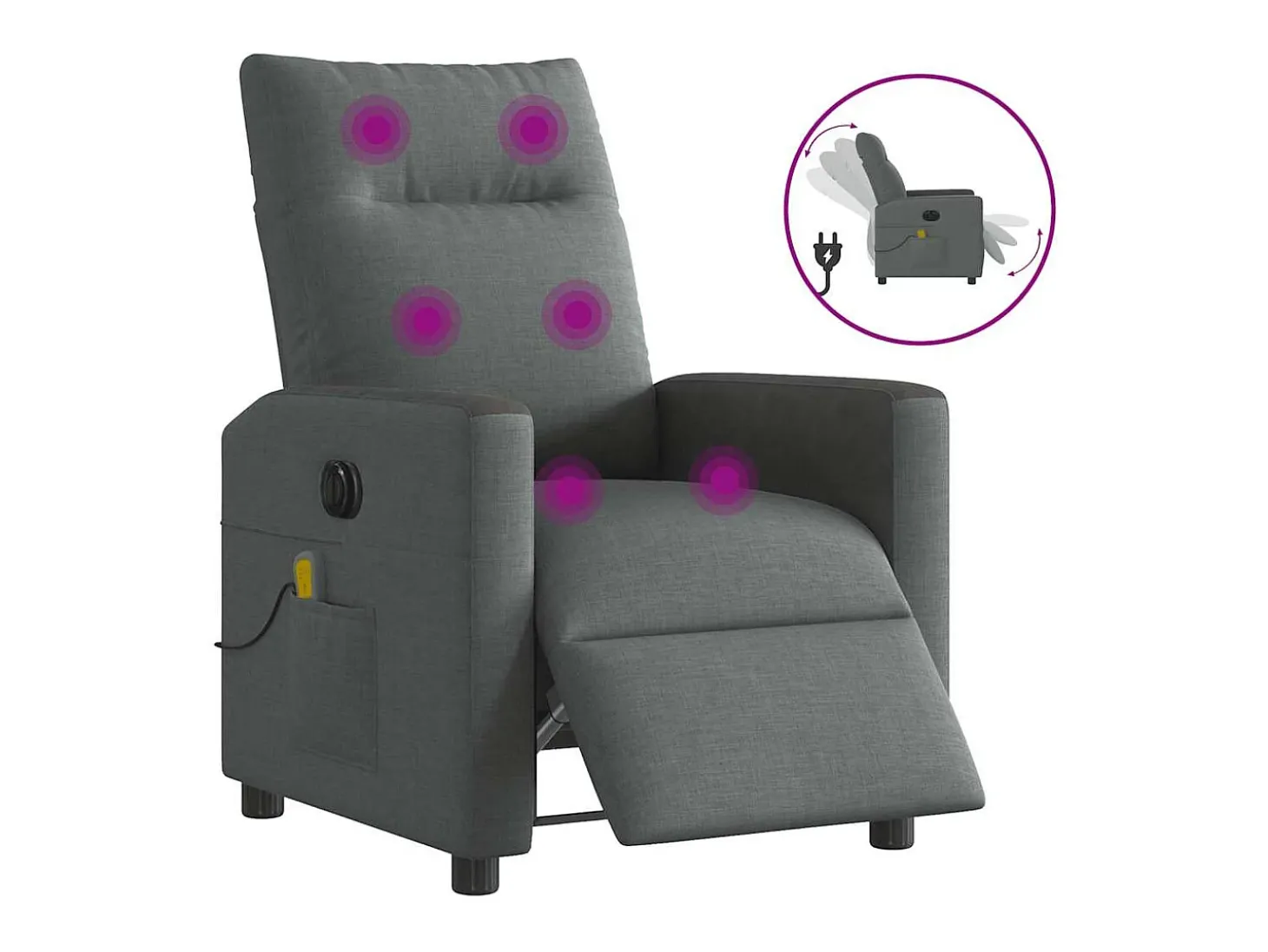 Poltrona reclinável de massagens elétrica tecido cinza-escuro SHL552768