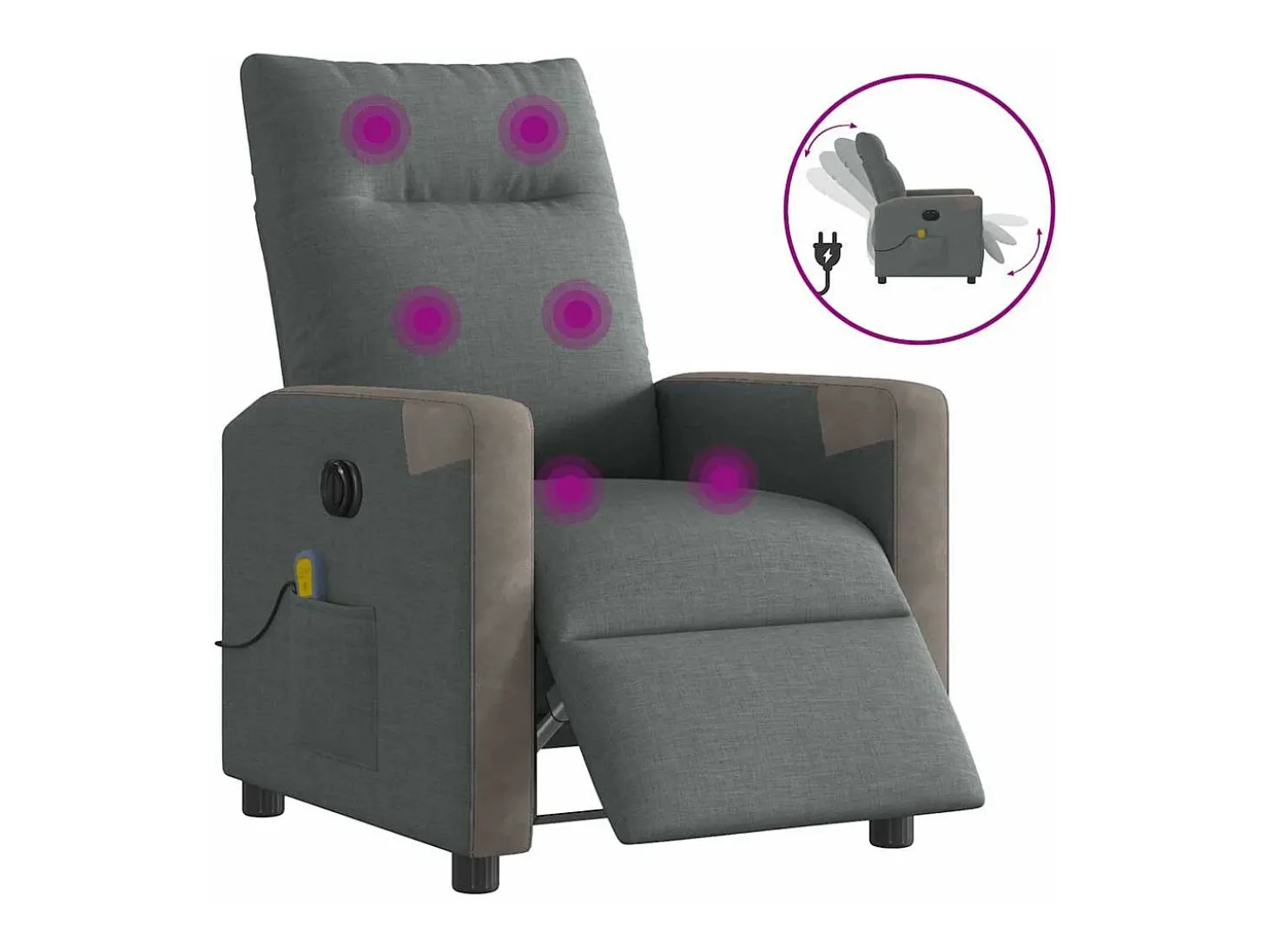 Poltrona reclinável de massagens elétrica tecido cinza-escuro SHL576713