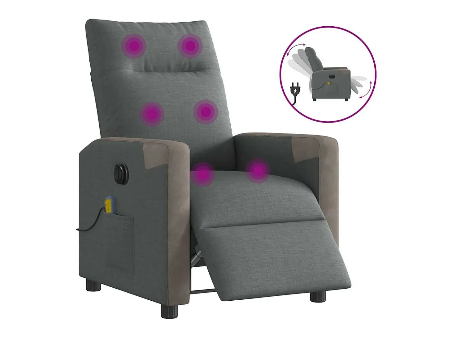 Poltrona reclinável de massagens elétrica tecido cinza-escuro SHL576713
