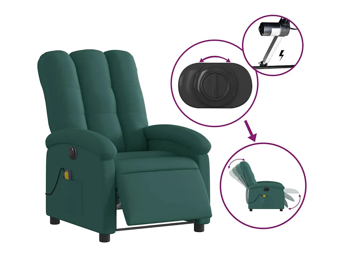 Poltrona reclinável de massagens elétrica tecido verde-escuro SHL691505