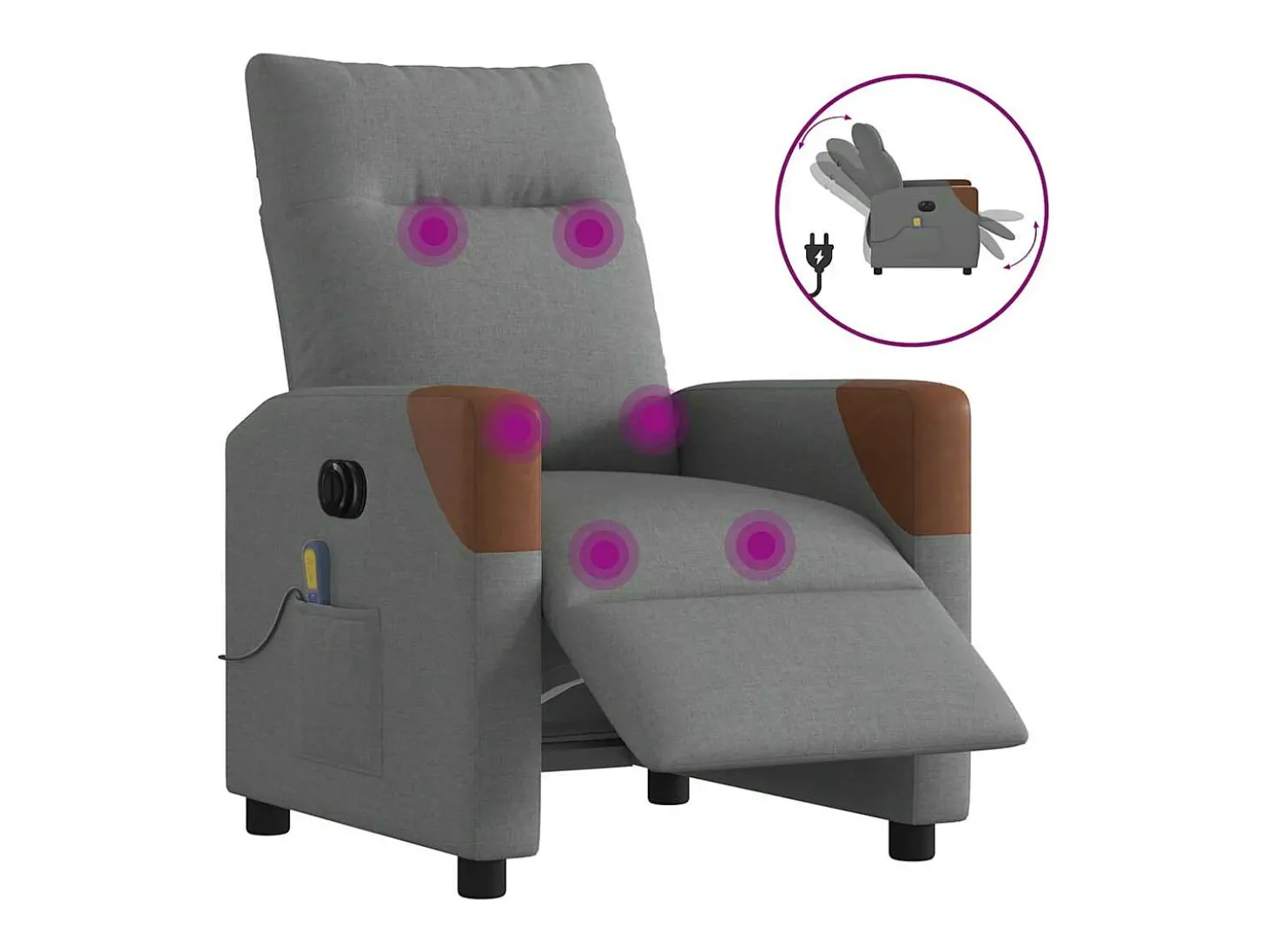 Poltrona reclinável de massagens elétrica tecido cinza-escuro SHL518767