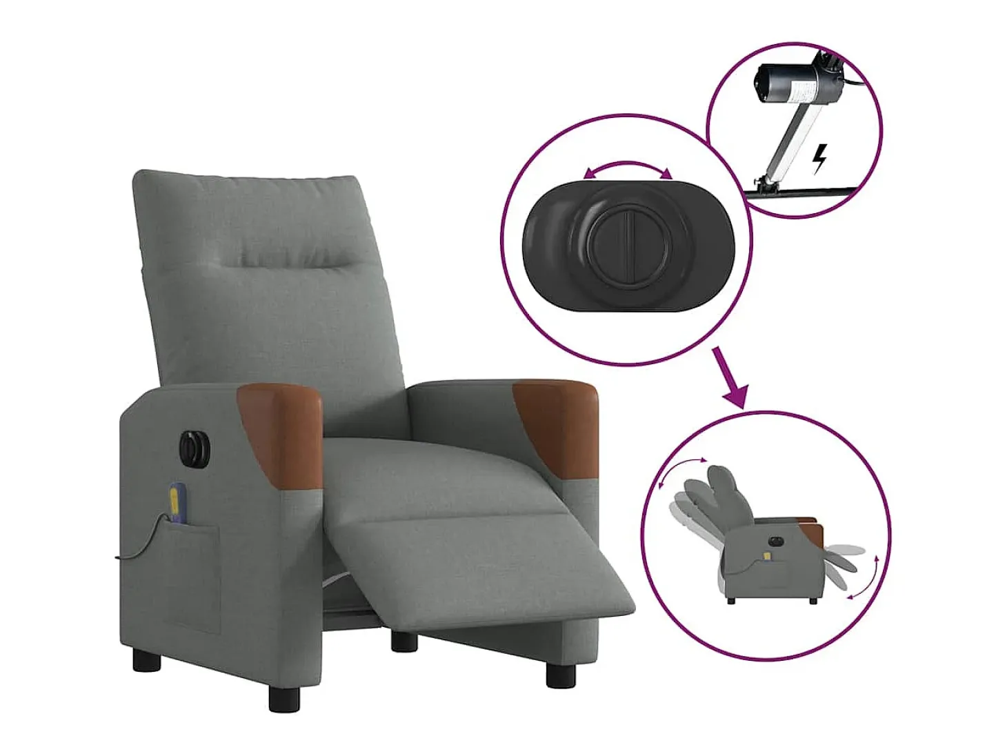 Poltrona reclinável de massagens elétrica tecido cinza-escuro SHL518767