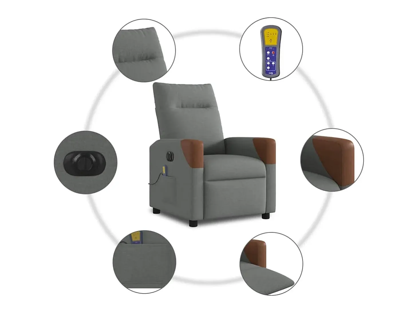 Poltrona reclinável de massagens elétrica tecido cinza-escuro SHL518767