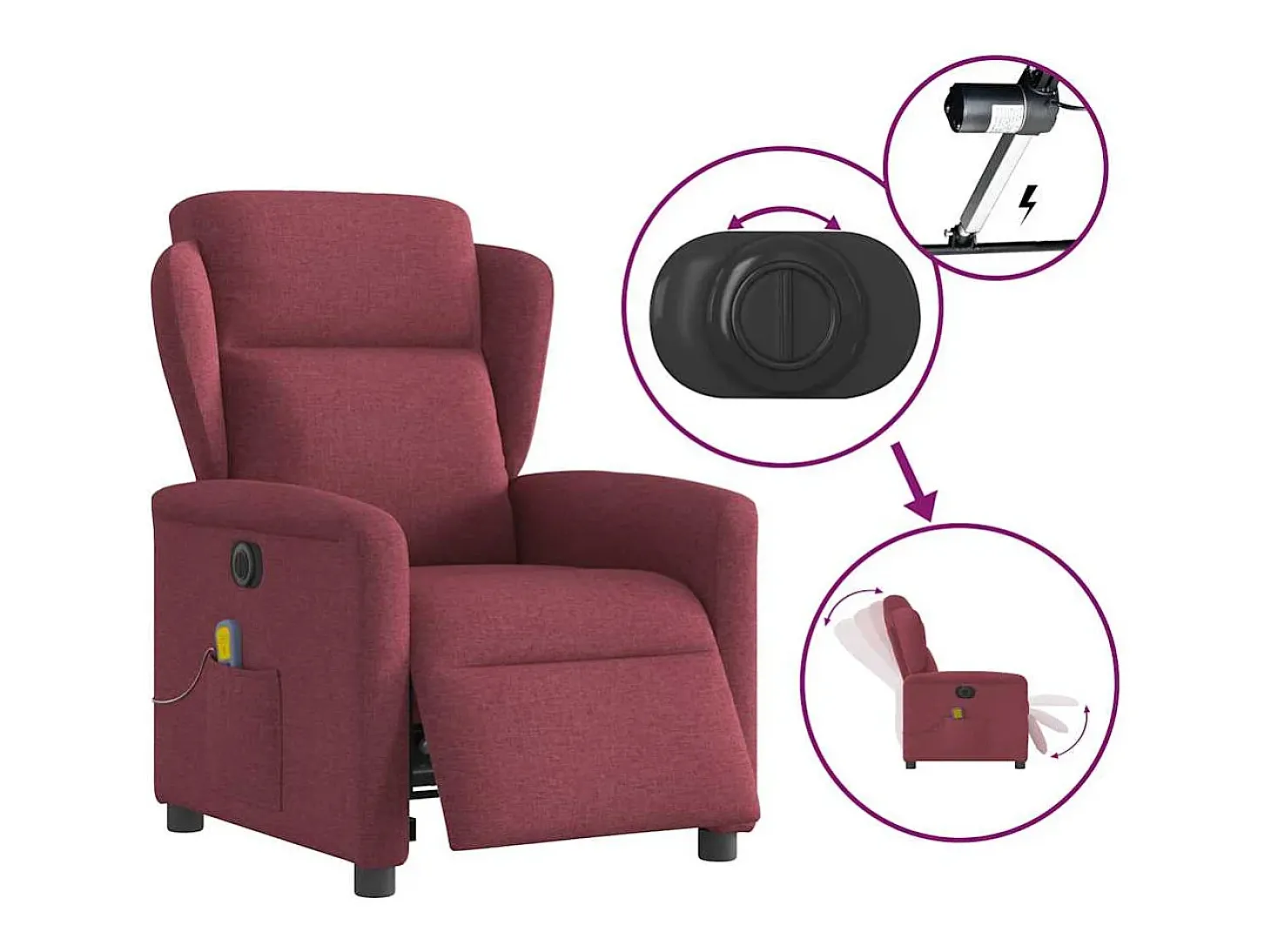 Poltrona reclinável de massagens elétrica tecido vermelho tinto SHL813181