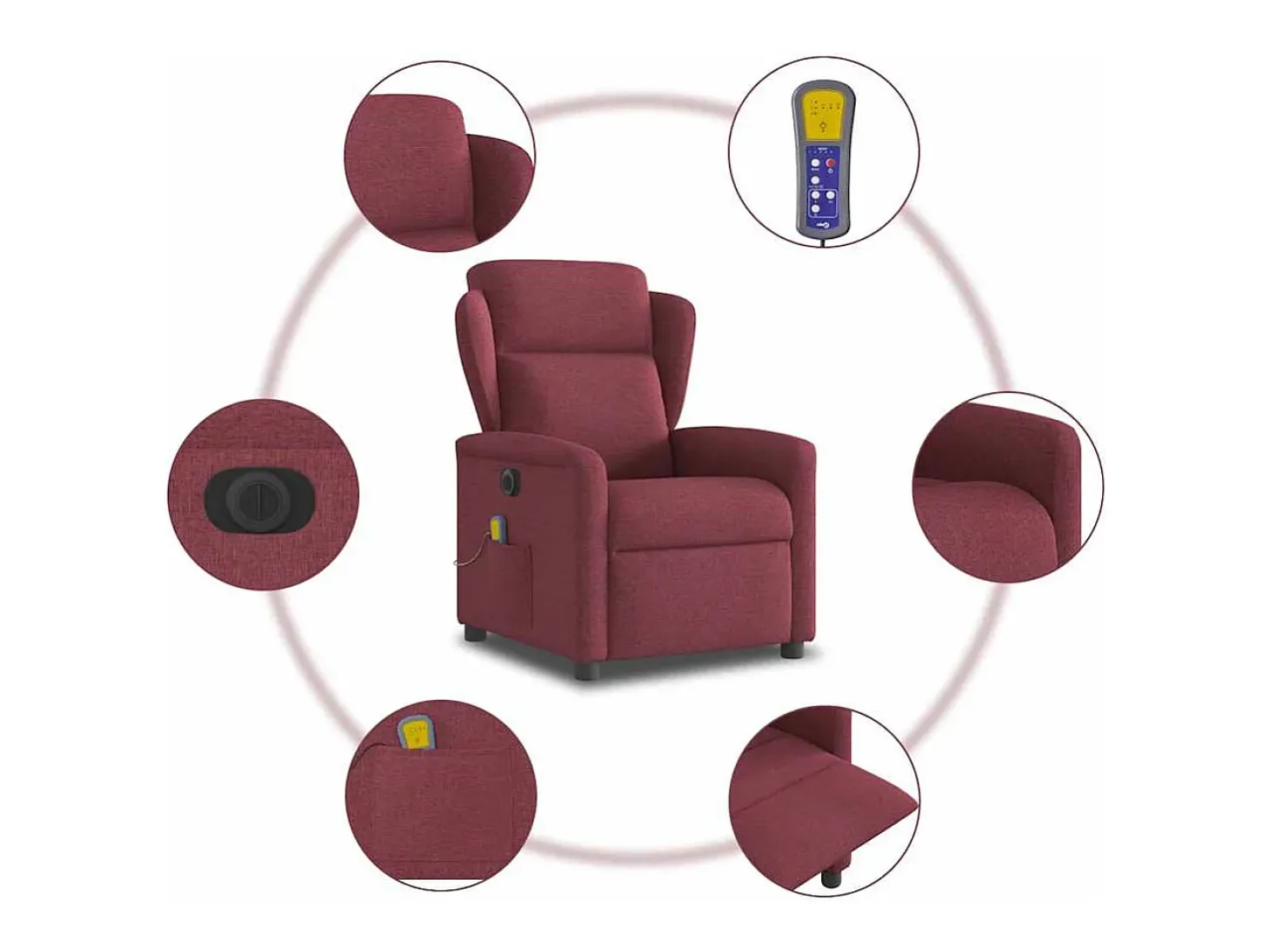 Poltrona reclinável de massagens elétrica tecido vermelho tinto SHL813181