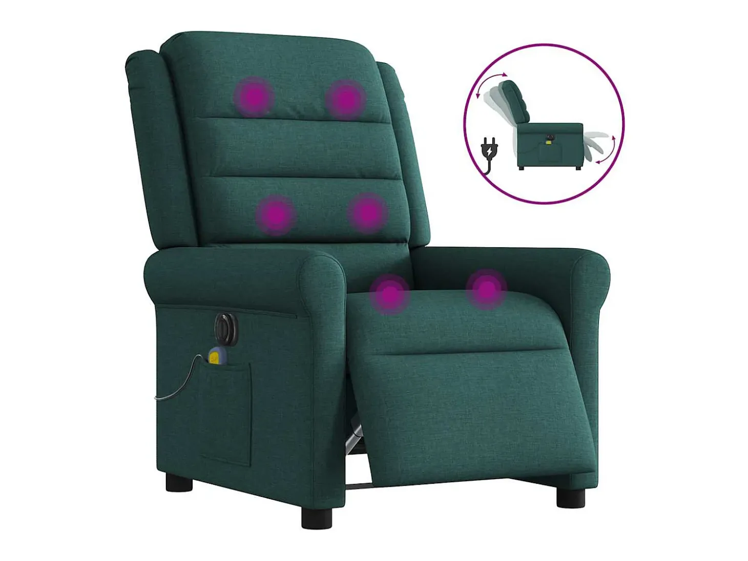 Poltrona reclinável de massagens elétrica tecido verde-escuro SHL370838