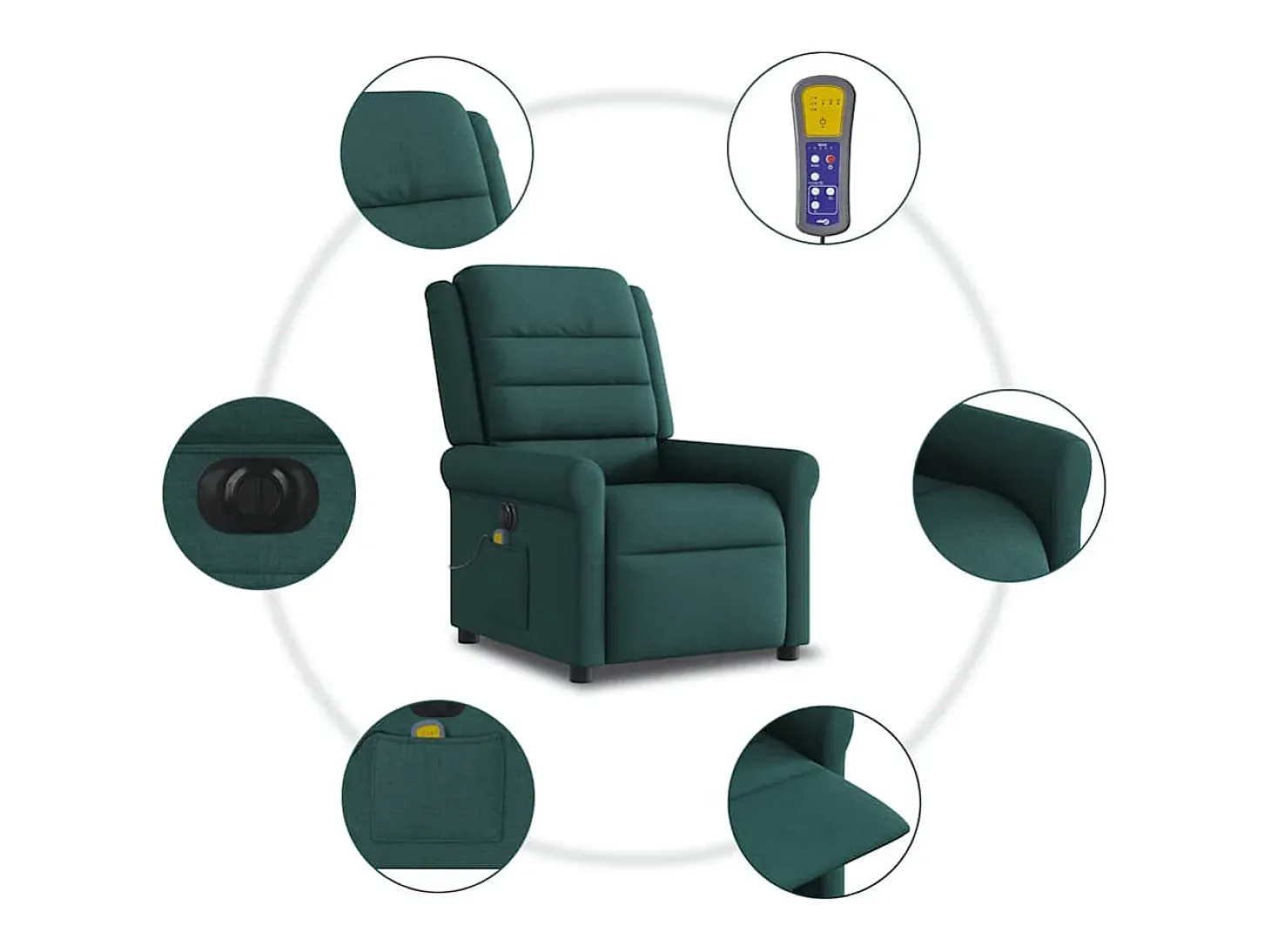 Poltrona reclinável de massagens elétrica tecido verde-escuro SHL370838