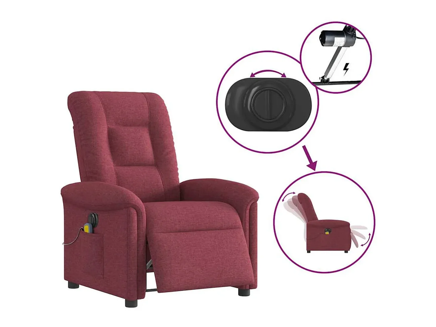 Poltrona reclinável de massagens elétrica tecido vermelho tinto SHL254001