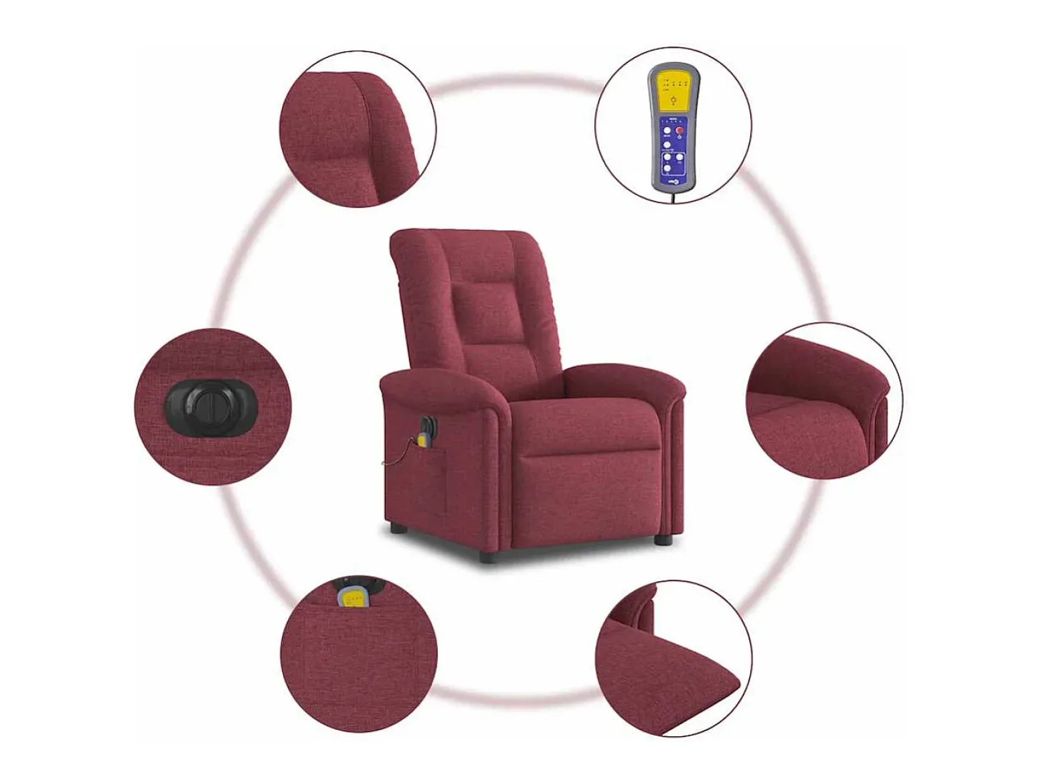 Poltrona reclinável de massagens elétrica tecido vermelho tinto SHL254001