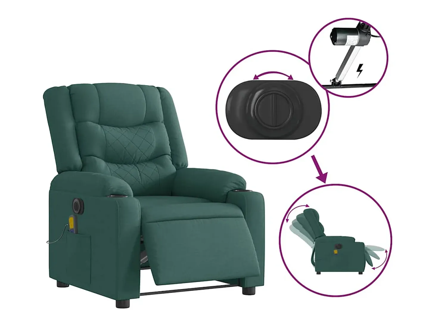 Poltrona reclinável de massagens elétrica tecido verde-escuro SHL216070