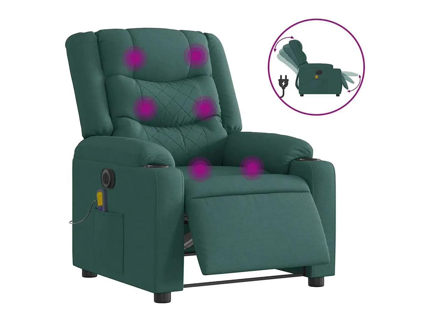 Poltrona reclinável de massagens elétrica tecido verde-escuro SHL216070