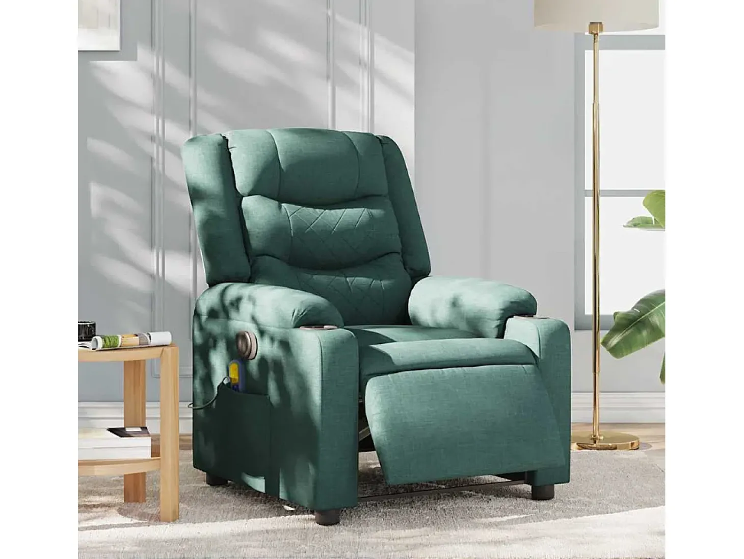 Poltrona reclinável de massagens elétrica tecido verde-escuro SHL216070