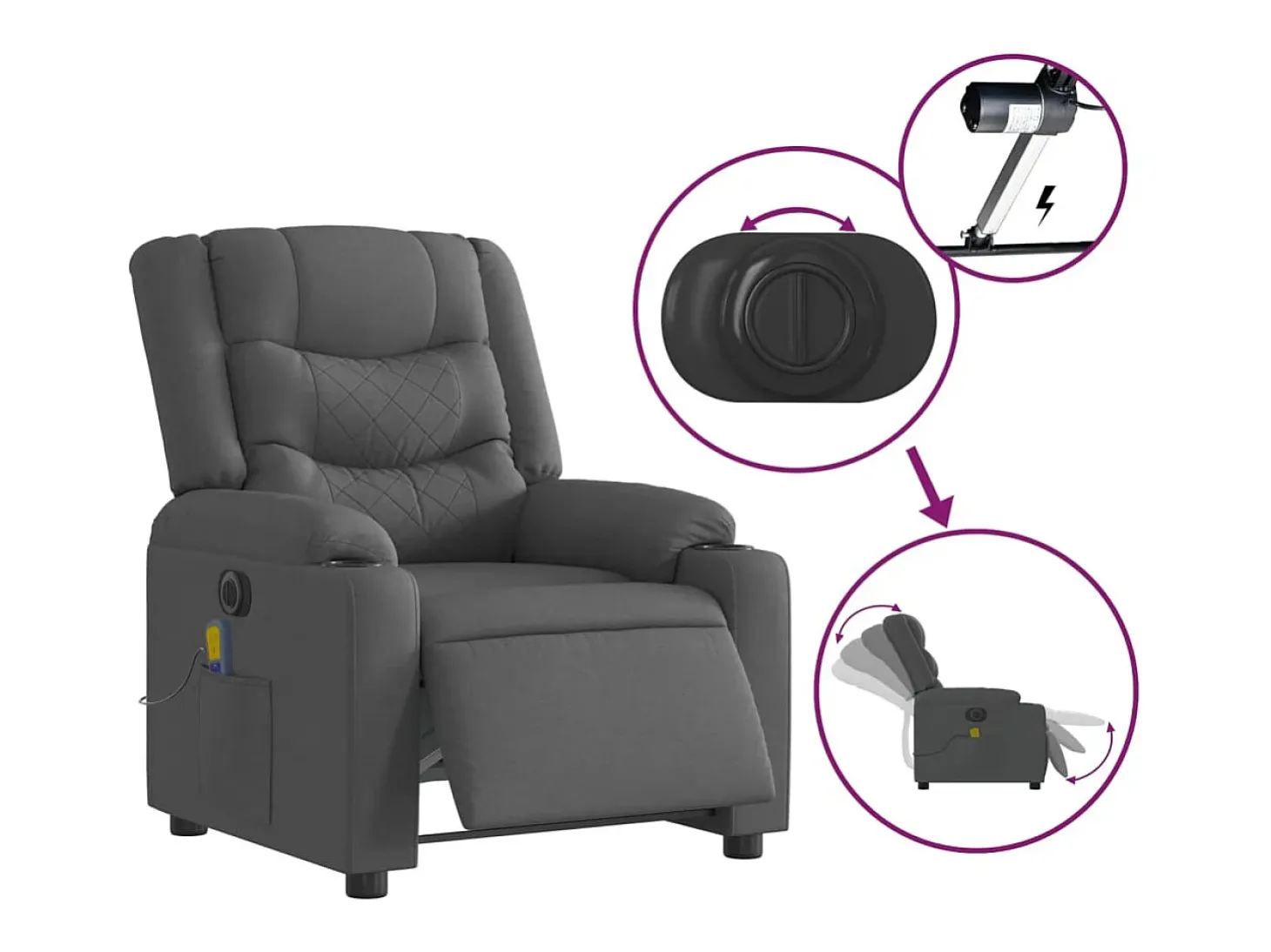 Poltrona reclinável de massagens elétrica tecido cinza-escuro SHL954506