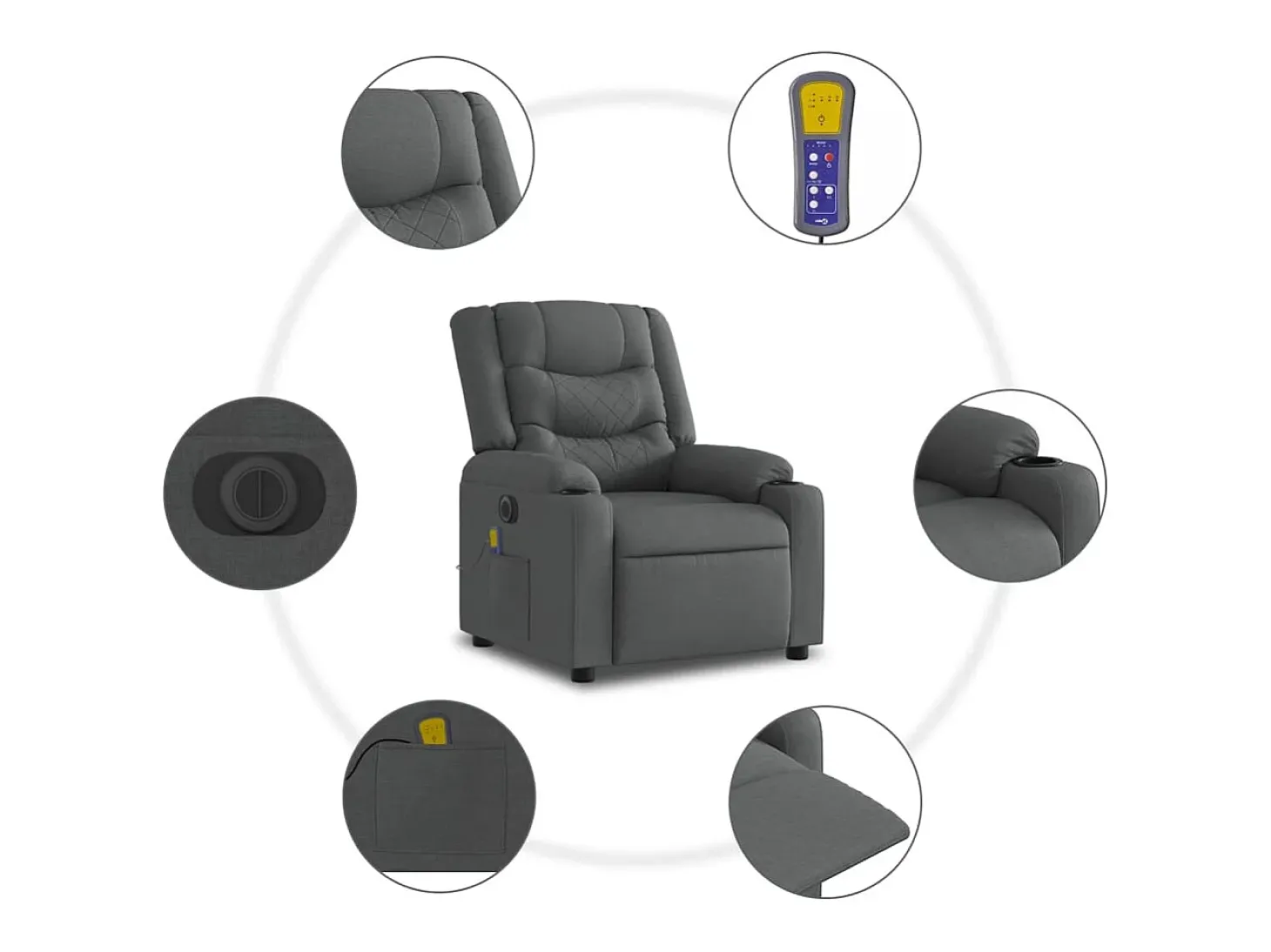 Poltrona reclinável de massagens elétrica tecido cinza-escuro SHL954506