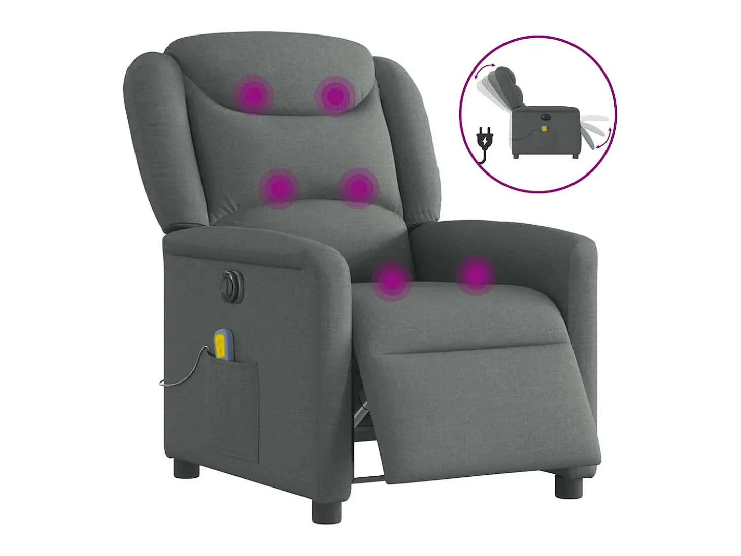 Poltrona reclinável de massagens elétrica tecido cinza-escuro SHL912743