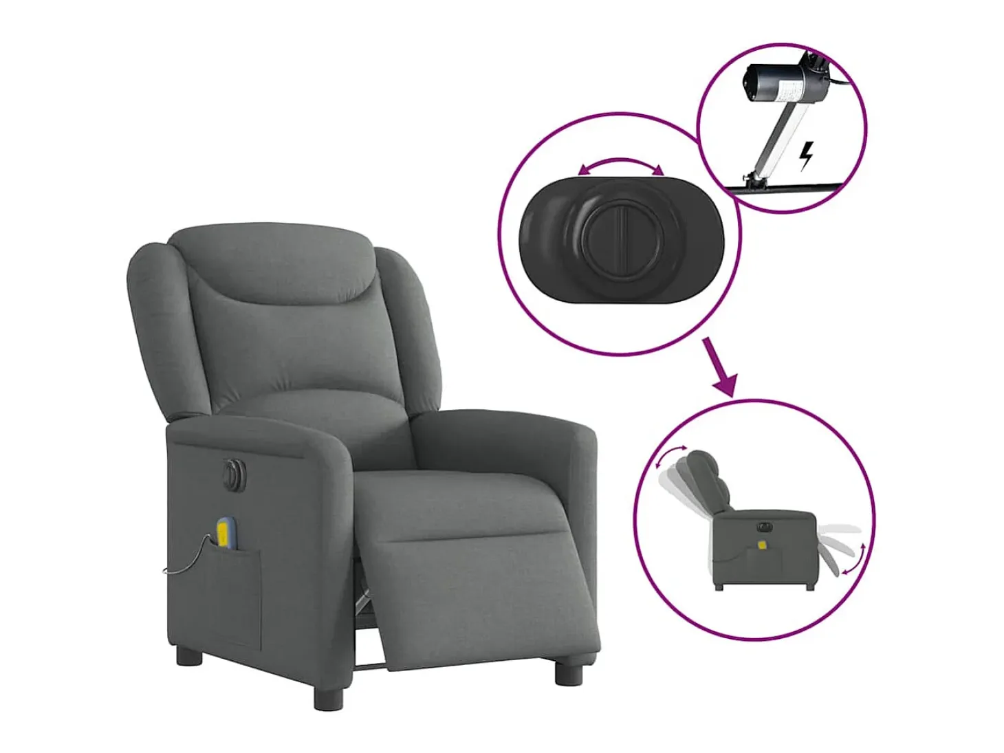 Poltrona reclinável de massagens elétrica tecido cinza-escuro SHL912743