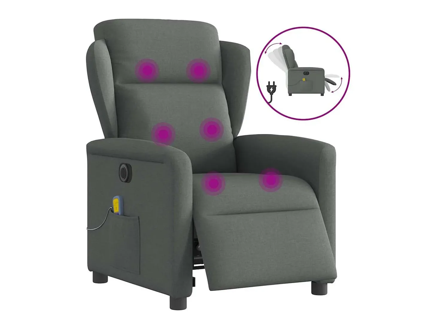 Poltrona reclinável de massagens elétrica tecido cinza-escuro SHL789993