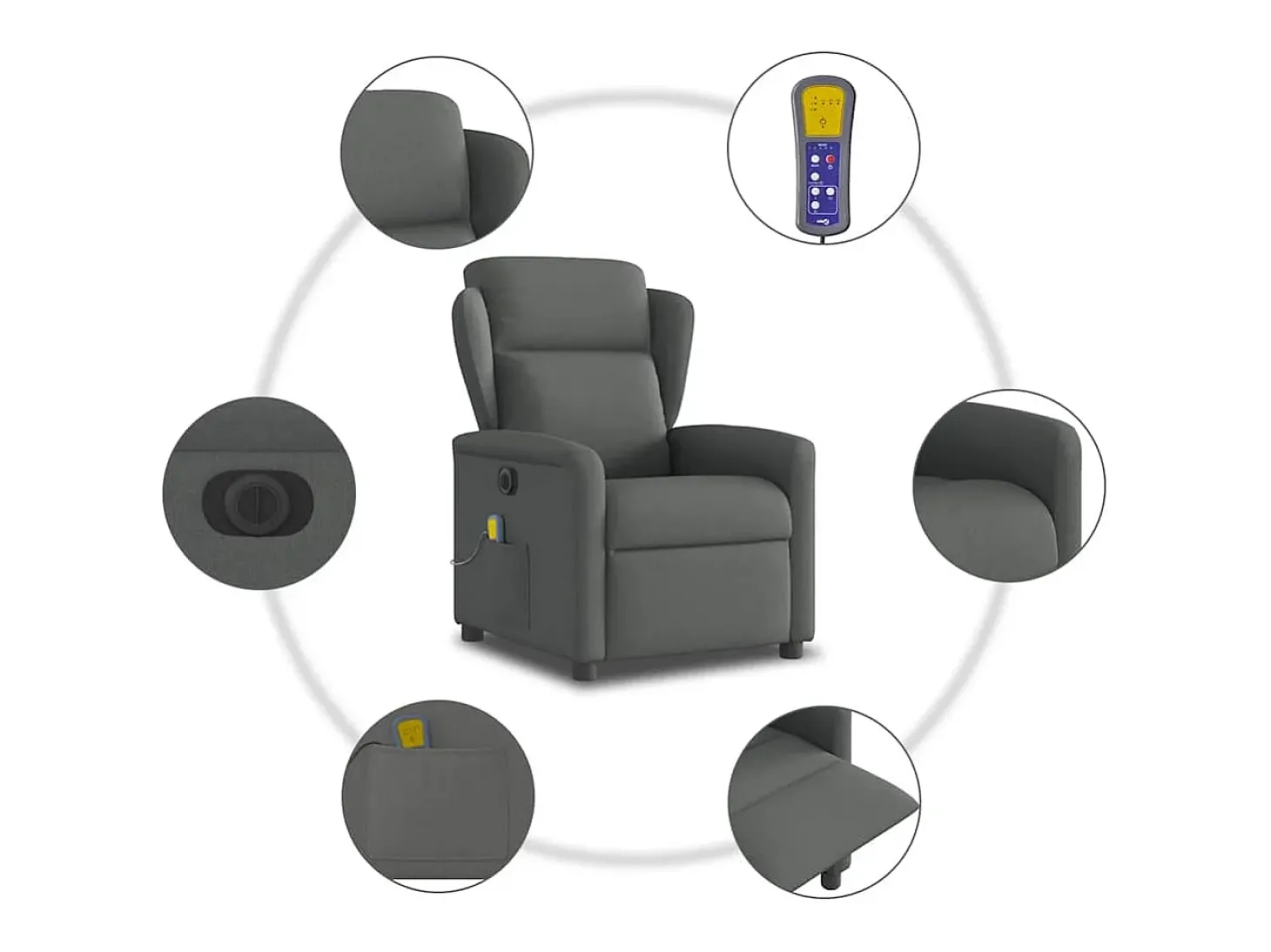 Poltrona reclinável de massagens elétrica tecido cinza-escuro SHL789993