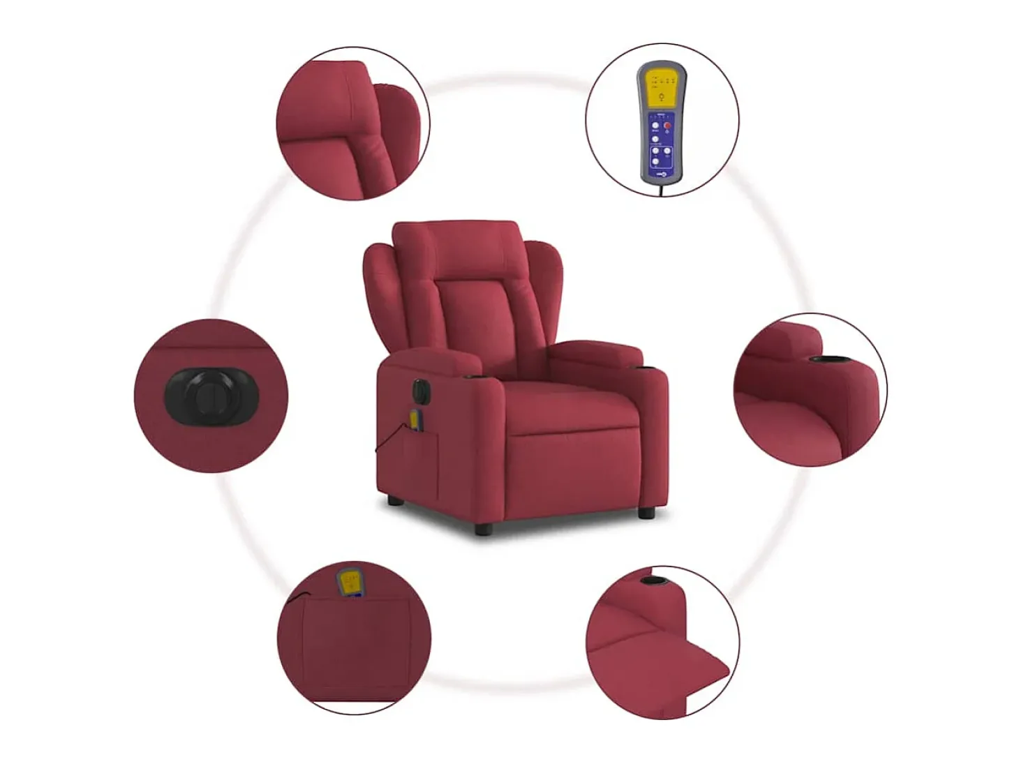 Poltrona reclinável de massagens elétrica tecido vermelho tinto SHL373069