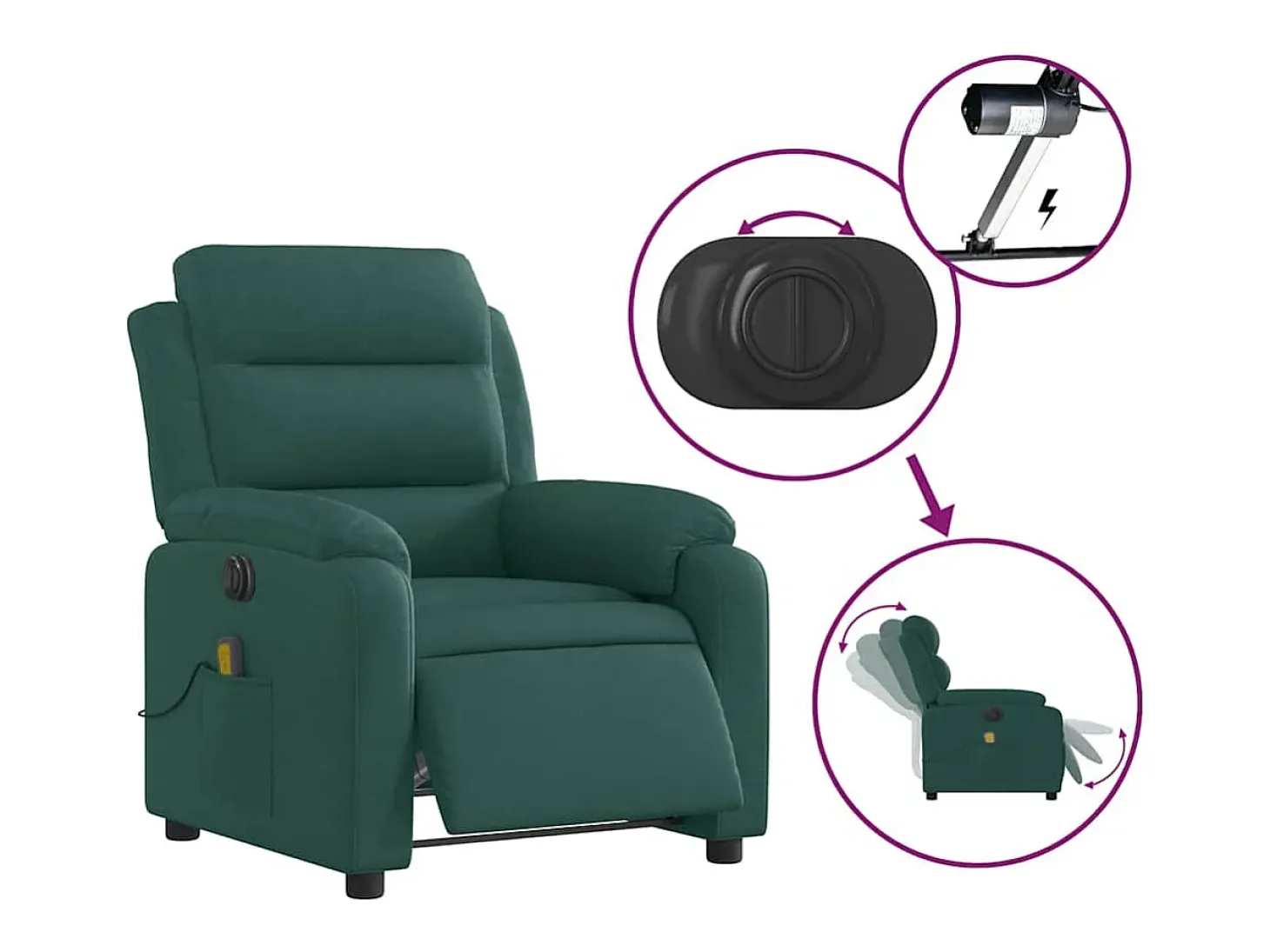 Poltrona reclinável de massagens elétrica tecido verde-escuro SHL612210
