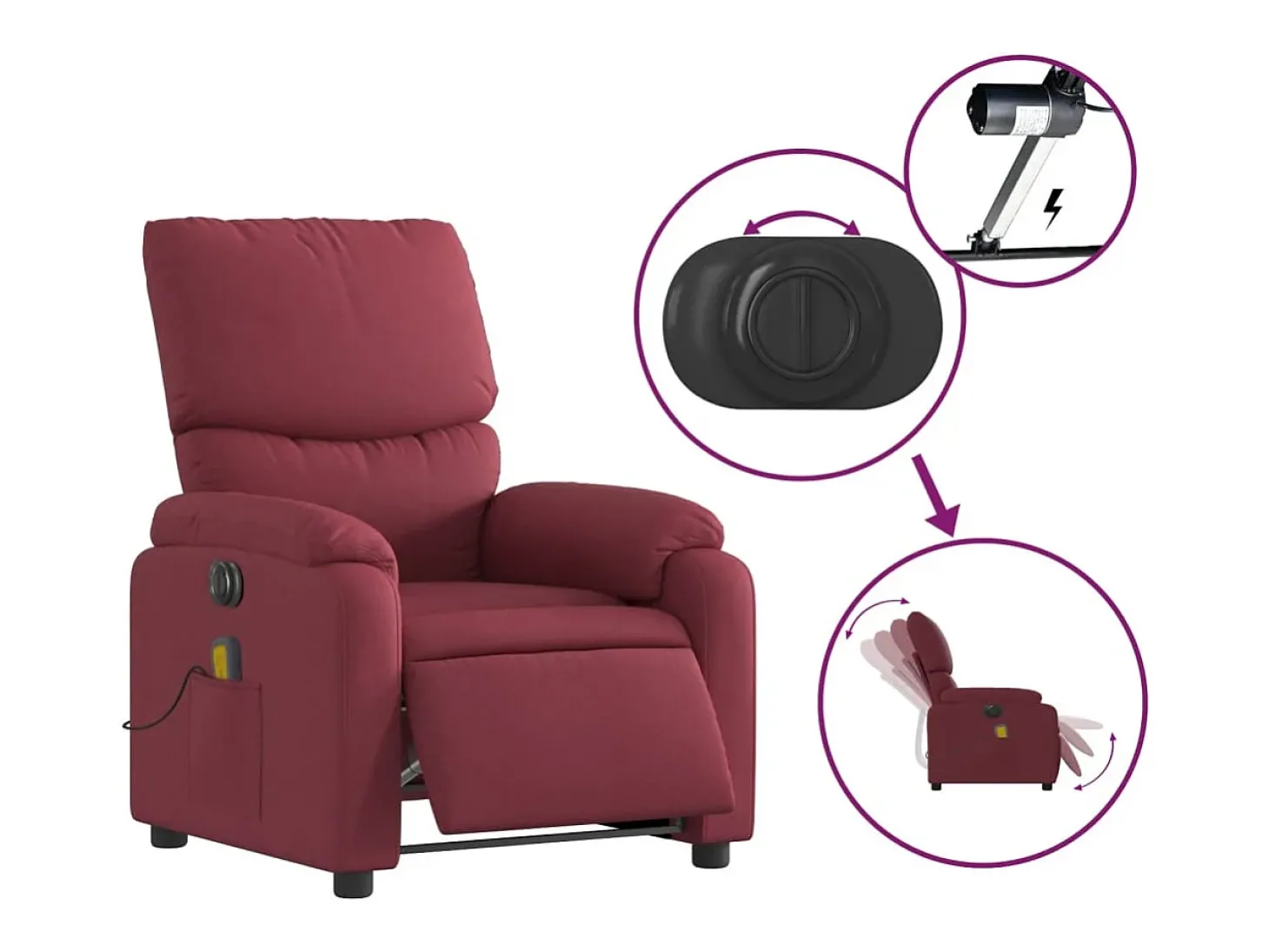 Poltrona reclinável de massagens elétrica tecido vermelho tinto SHL380893