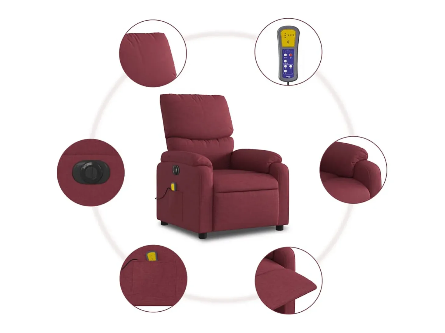 Poltrona reclinável de massagens elétrica tecido vermelho tinto SHL380893