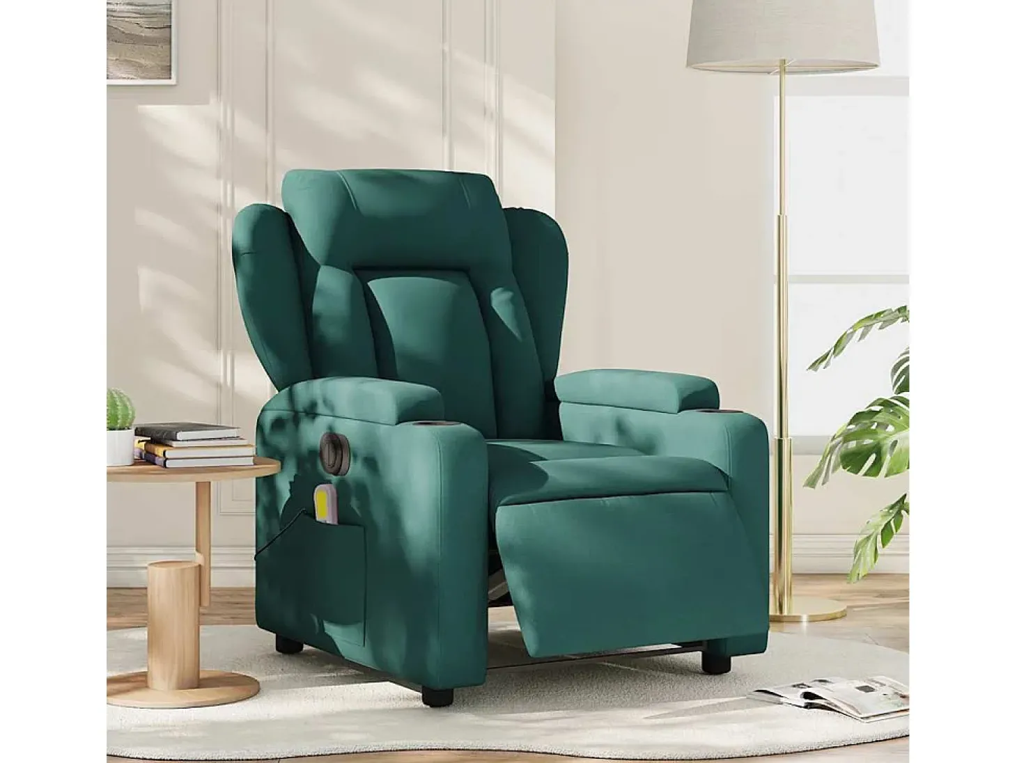 Poltrona reclinável de massagens elétrica tecido verde-escuro SHL298255