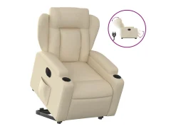 Poltrona reclinável elevatória elétrica tecido cor creme PT263558