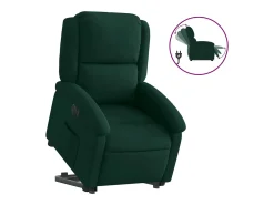 Poltrona reclinável elevatória elétrica veludo verde-escuro