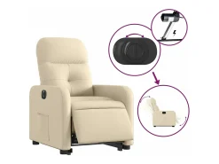 Poltrona reclinável elevatória elétrica tecido cor creme PT829509