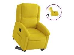 Poltrona reclinável elevatória elétrica veludo amarelo