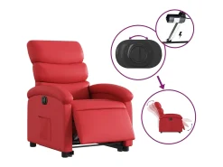 Poltrona reclinável elevatória elétrica couro artif. vermelho PT303887