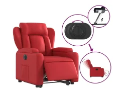 Poltrona reclinável elevatória elétrica couro artif. vermelho PT957993