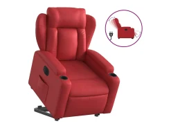 Poltrona reclinável elevatória elétrica couro artif. vermelho PT957993