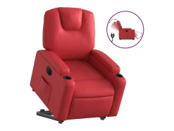 Poltrona reclinável elevatória elétrica couro artif. vermelho PT114862