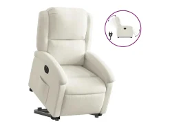 Poltrona reclinável elevatória elétrica veludo creme
