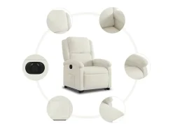 Poltrona reclinável elevatória elétrica veludo creme