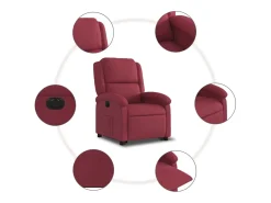 Poltrona reclinável elevatória elétrica tecido vermelho-tinto