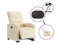 Poltrona reclinável elevatória elétrica tecido cor creme PT300595
