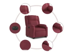 Poltrona reclinável elevatória elétrica tecido vermelho-tinto