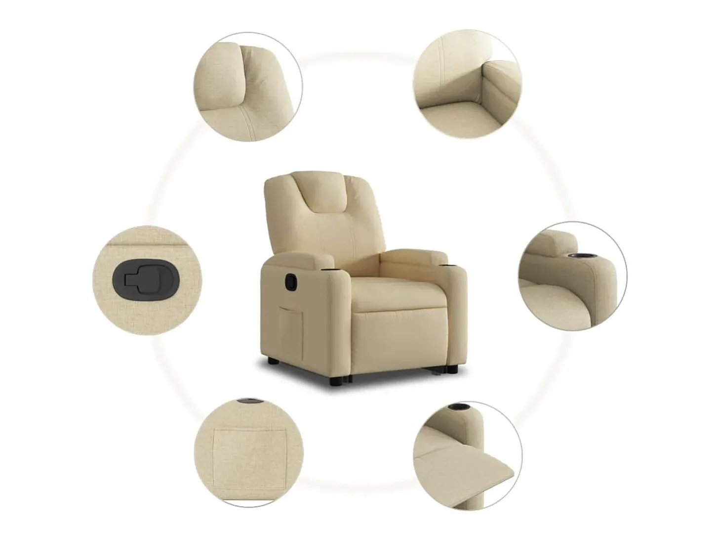 Poltrona reclinável elevatória tecido cor creme