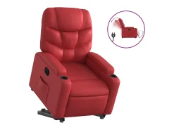 Poltrona reclinável elevatória elétrica couro artif. vermelho PT718797