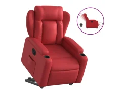 Poltrona reclinável elevatória elétrica couro artif. vermelho
