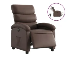 Poltrona reclinável elétrica couro artificial castanho