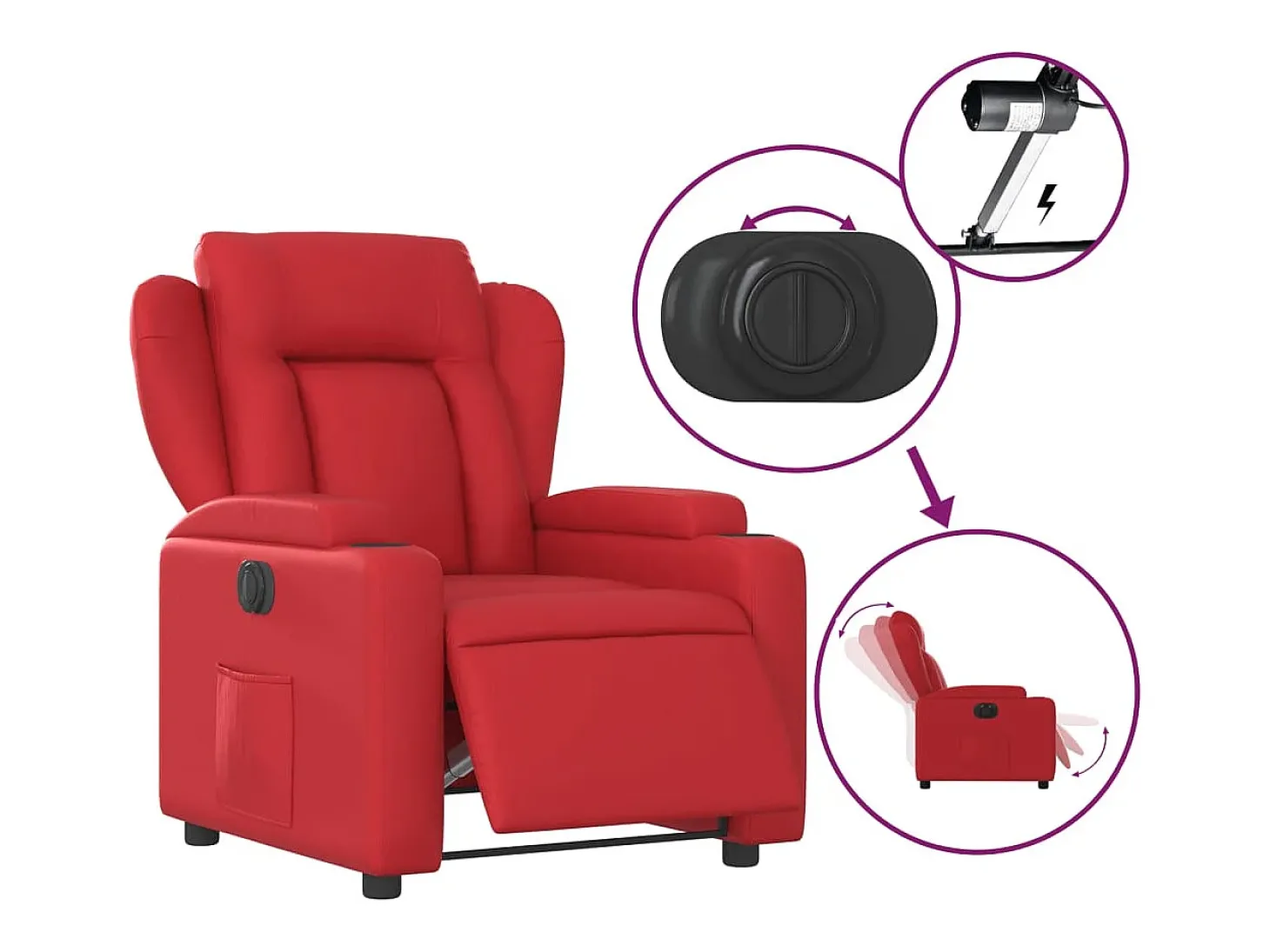 Poltrona reclinável elétrica couro artificial vermelho