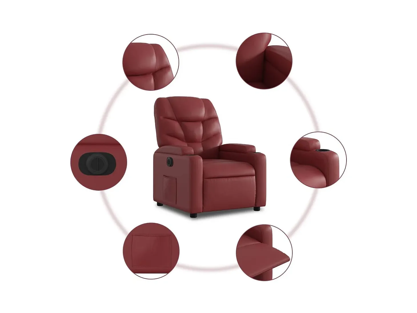 Poltrona reclinável elétrica couro artificial vermelho tinto