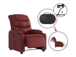 Poltrona reclinável elétrica couro artificial vermelho tinto PT673556