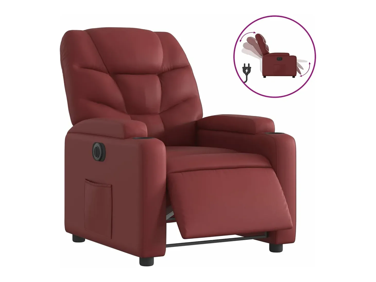 Poltrona reclinável elétrica couro artificial vermelho tinto PT862404